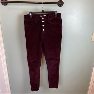 Maroon 721 Corduroy High Rise Button Front Skinny